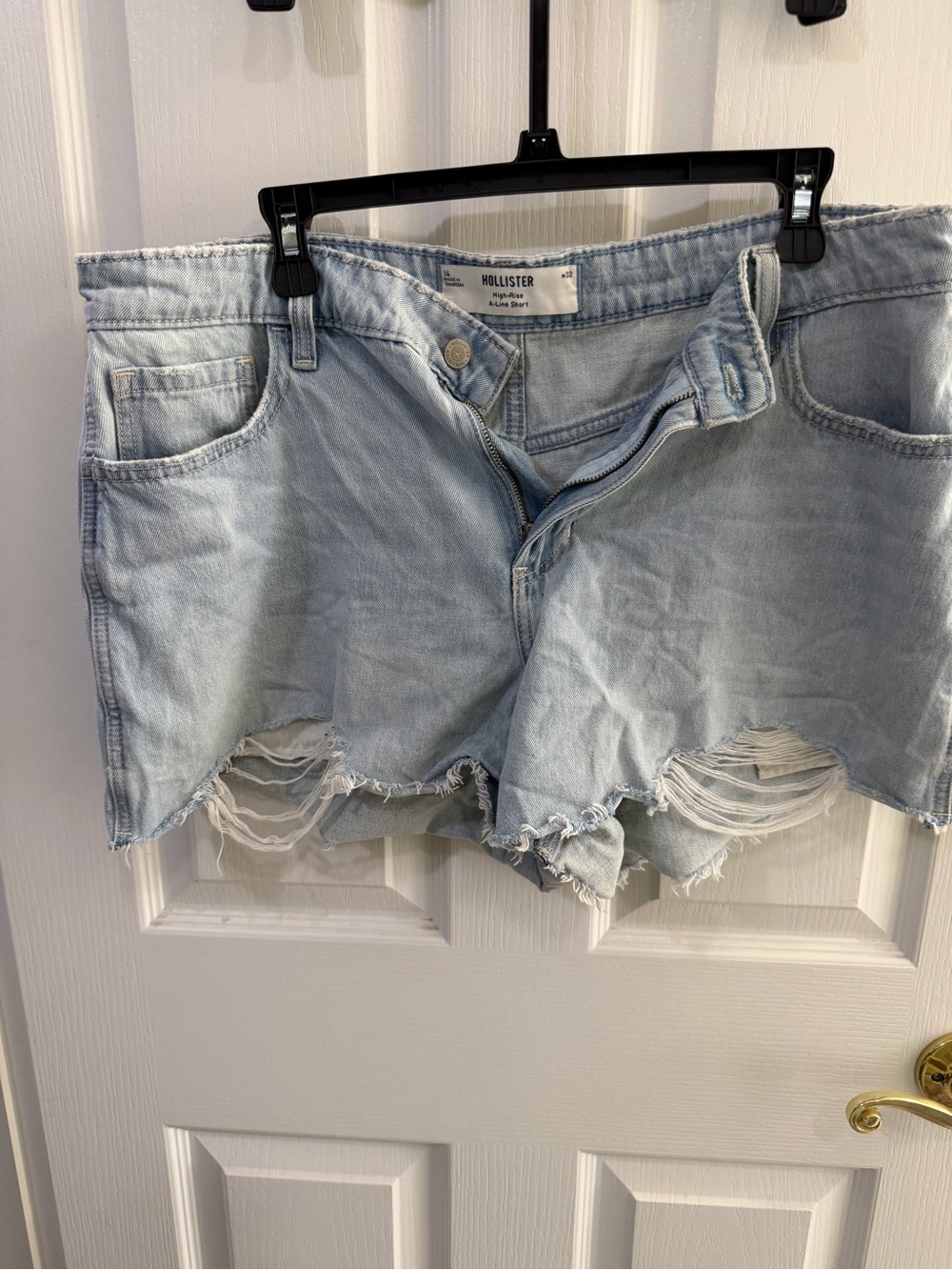 Hollister Light Blue Distressed Denim Cutoff Shorts